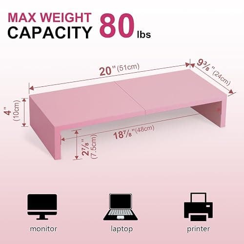 TEAMIX Pink Monitor Riser-20L inch, Wood Monitor Stand for Desk, Sturdy TV/Screen/PC/Printer/Laptop Riser,Computer Shelf with Storage TV Holder for Home Office (Pink, 20 inch) thumbnail 3
