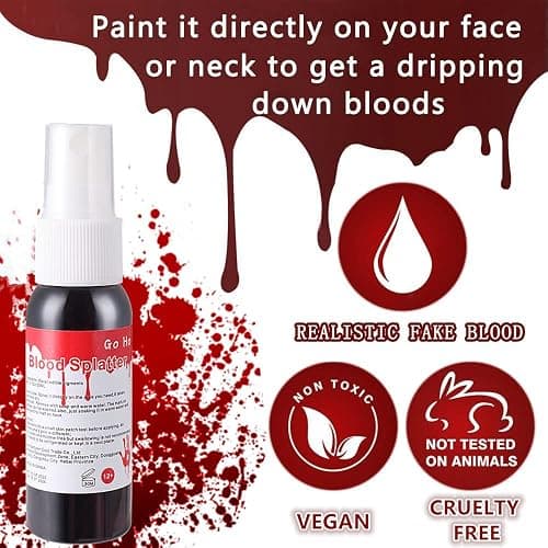 Go Ho Blood Splatter Fake Blood Washable(2.1 oz),Halloween Fake Blood Spray Eye Blood Drops Body Paint,Fake Blood for Clothes and Zombie Monster Vampire Clown Costume Cosplay Makeup,1PC thumbnail 4