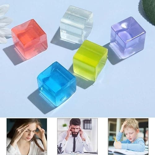 10 Pcs Squishy cube, Ice cube squishy, Stress Cube Stress-Relieving Little Thing for Family or Friend Gift Party(Purple Blue Orange Green Pink Transparent White) thumbnail 4