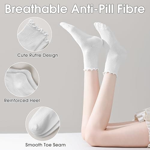 ANDERE ARTE Womens Ruffle Ankle Socks Cute Lettuce Edge Crew Socks for Women thumbnail 3