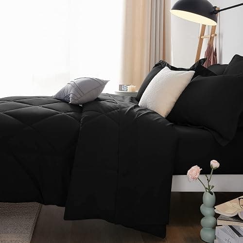 CozyLux Full Size Comforter Sets Black - 7 Pieces Bed in a Bag Full, Luxury Soft Bed Set for All Seasons, Bedding Set with Down Alternative Comforter, Sheets, Pillowcases & Shams thumbnail 4