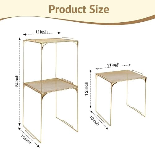 AUECOOME Locker Organizer Shelf Stackable Extra Locker Shelf for School Locker Organizer Storage Cabinet Accessories Suitable for School, Office, and Home use (1, Golden) - 1 - Golden thumbnail 3