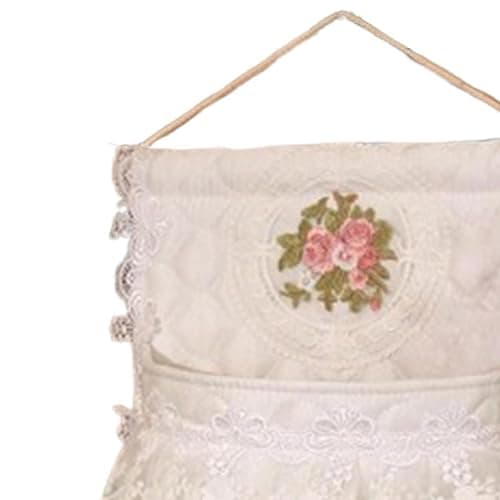 FewNvWa Wall Hanging Storage Bag Organizer Basket Pouch Holder with Quilted Cotton and Milk Lace Easy to Install and Space Saving Suitable for Bedroom Bathroo, 2 Pocket thumbnail 4