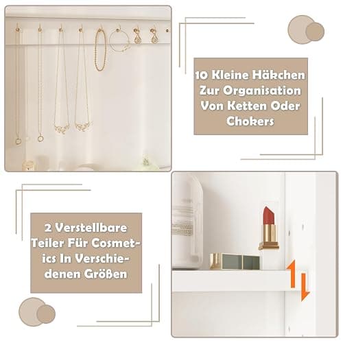Devoko Schminktisch mit Beleuchtung und Spiegel, Einstellbare Helligkeit, Frisiertisch mit Schubladen, Kosmetiktisch mit offenen Fächern, Verstellbaren Ablagen, Modern, Weiß thumbnail 6