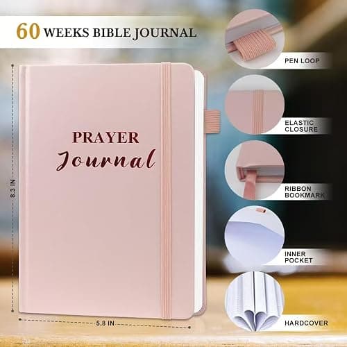 Pink Prayer Journal for Woman - Bible Journal with Prompts, Verse and Scripture - Devotional & Guided Journal for Women and men, 60 Weeks Bible Study Journal for Christians thumbnail 3