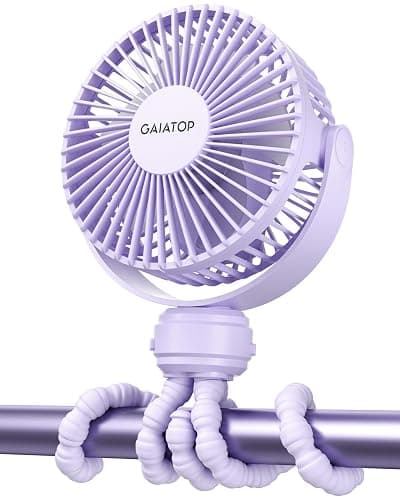 Gaiatop Mini Electric Fan with 360 Rotation, 5.5mm Gaps, Rechargeable Battery, 3 Speeds, Purple | Battery Operated Detachable, 3 Speed Rechargeable, 360° Rotate Flexible Tripod, Cooling for Car Seat Crib Treadmill Travel - Image 1