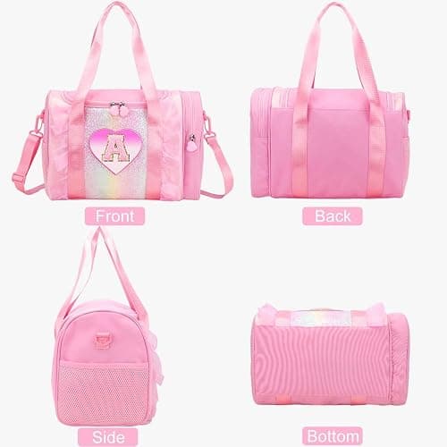 Personalized Monogram Dance Bag for Girls - 3-6 Years duffle bag for Kids Lightweight Water Resistant Oxford Backpack for Ballet Cheerleading Sleepovers Gymnastics Pink E thumbnail 8