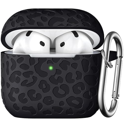 DGege Leopard Engraved for AirPods 4 Case Cover 2024,Soft Silicone Protective Case Compatible with Apple AirPods 4th Generation Case for Women,Cute AirPod 4 Case Accessories with Keychain (Black) - Image 1