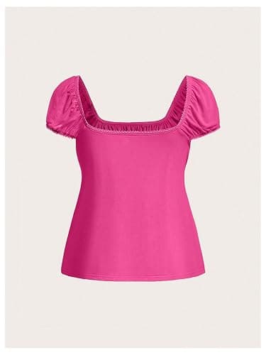 SOLY HUX Women's Short Sleeve Babydoll Tops Cute Summer Blouse | Peplum Top for Teen Girls, Square Neck, Lace Tops, Summer T Shirts thumbnail 3