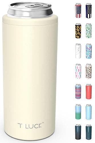 TILUCK Skinny Can Cooler for Slim Beer & Hard Seltzer, Stainless Steel, Doucle-Walled Stainless Steel Insulated Slim Cans, Standard 12 oz (Frosted Beige) thumbnail 2