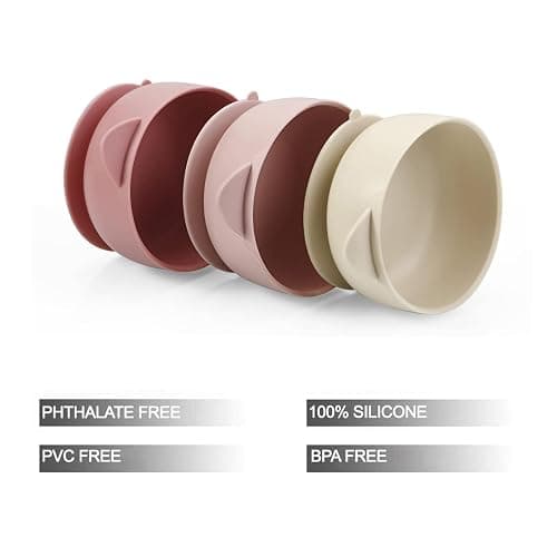 PandaEar 3 Pack Baby Bowls with Suction| Leak-Proof Stay Put Silicone Food Bowl with Lids for Babies Kids Toddlers Infants| Food Grade Soft Safe BPA-Free Silicone (Pink Rose Linen) thumbnail 4