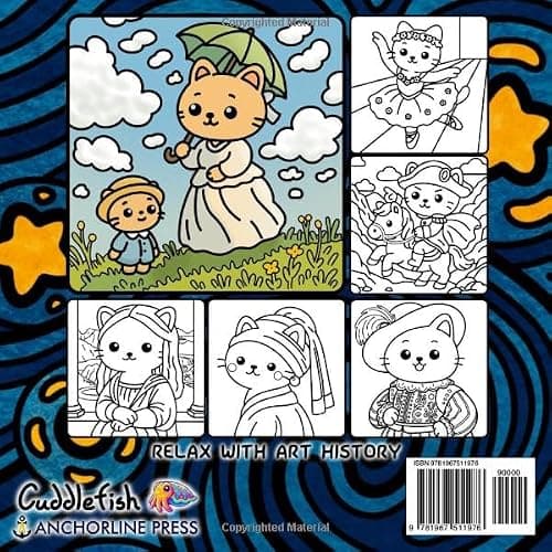 Meowsterpieces: Cute and Comfy Square Whimsical Art Therapy Coloring Book of Famous Paintings for Adults and Teens – Cozy Cat Moments in Bold and Easy ... Relief (Hygge Moments Easy Art Therapy) thumbnail 2