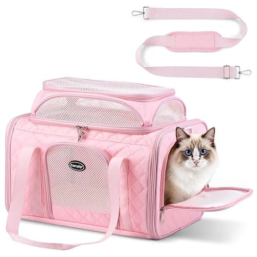 CarryTip Cat Carrier Airline Approved 17x11x9.5 Inches, Top Expandable Soft Sided Pet Travel Carrier for Cats & Small Dogs, Fits Under Airline Seat with Locking Zippers, Pink - Image 1