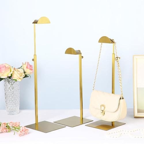 KDYZS+ Purse Display Stands, 3 Pack Gold Purse Display Rack Stainless Steel Handbag Display Stand Adjustable Height Bag Stand Holder Anti-fingerprint Hanger Rack for Retail Boutiques Commercial Store thumbnail 5