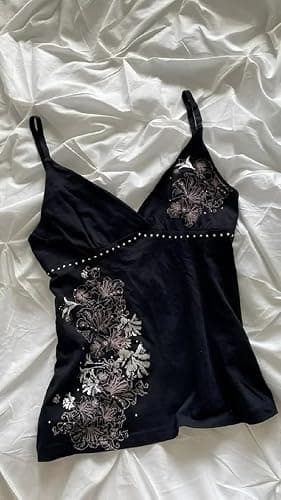 Womens Y2K Emo Grunge Tank Top Flower Graphic Camis Vintage Print Mini Gothic Sexy 2000s Clothes thumbnail 2