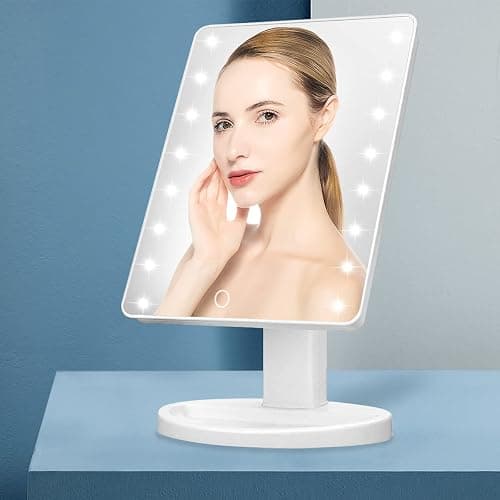 KOOKIN Lighted Vanity Makeup Mirror 16 Led Lights 180 Degree Rotation Lighted Mirror Touch Screen Adjusted Brightness Desk Mirrors USB Dual Supply Bathroom Beauty Cosmetic Mirrors (White) thumbnail 2