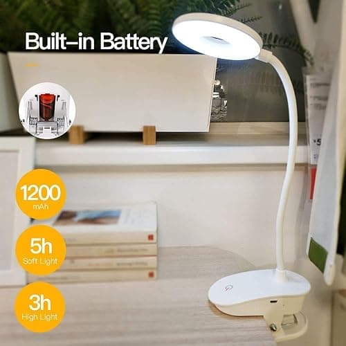 Lampe de lecture à clipser alimentée par piles pour lit, avec 3 niveaux de luminosité, rechargeable par USB thumbnail 2