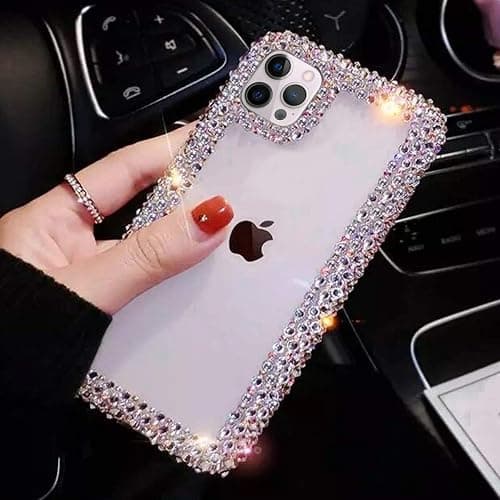 Bonitec Compatible with iPhone 15 Pro Max Case for Women Girls 3D Glitter Sparkle Bling Case Luxury Shiny Cute Crystal Charms Rhinestone Diamond Bumper Clear Protective Cases Cover Clear thumbnail 4