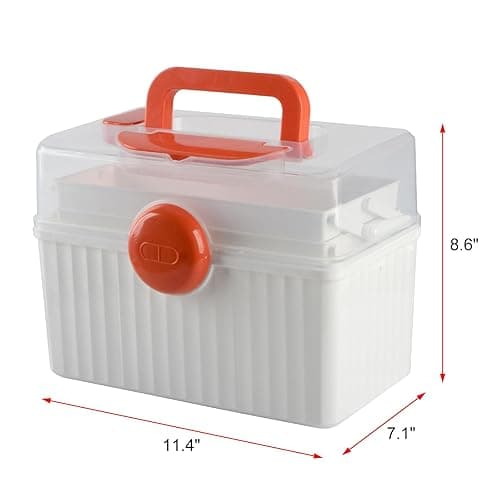 MC MEICHUANG Plastic Family First Box Aid, 3 Layers Portable Medicine Storage Container, Empty Emergency Medical Organizer with Handle for Family, Office and Travel (White-Orange-Clear) - White-Orange-Clear thumbnail 2