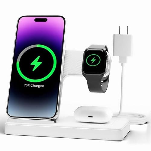 Wireless Charger Charging Station: 3 in 1 Charger Stand Multiple Devices for Apple - iPhone 17 16e 16 15 14 Pro Max 13 12 11 - Watch 10 9 8 7 6 5 4 3 2 SE and Ultra Series - Airpods 4 3 Pro, White - Image 1