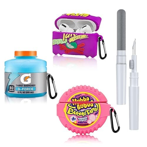 [3-Pack]FGERWZ for Airpods Pro 2 Case Cute with Cleaner Kit, 3D Cartoon Kawaii Silicone Case for AirPods Pro 2nd Generation Case Funny Food Design with Keychain (Sport Water+Purple Potato+Bubble Gum) - Image 1