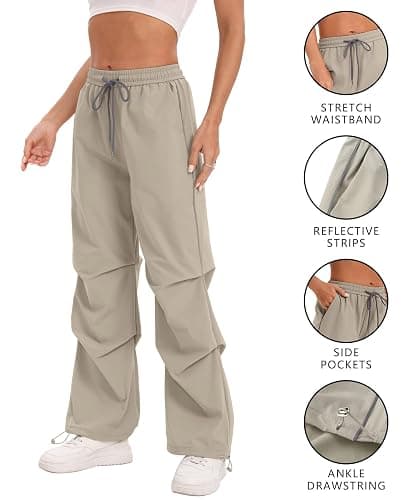 Bakyarder Women's Casual Parachute Pants Baggy Hiking Pants Drawstring Elastic Waist Track Y2K Trousers thumbnail 4