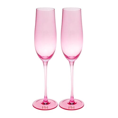 Paris Hilton Champagne Flute Set, Handmade Glass Collection in Paris Signature Pink, Perfect for Parties and Special Occasions, Serve Champagne, Prosecco, Mimosas and More, 8-Ounce, 2-Piece Set, Pink - Image 1