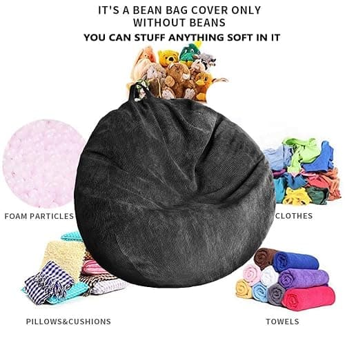 Kisoy Bean Bag Chair Cover (No Filler) Stuffed Animal Storage Bean Bag Cover Pets Dogs/Cats Lazy Beds. Washable Ultra Soft Corduroy Stuffed for Organizing Plush Toys or Textile, Sack Bean Bag thumbnail 2
