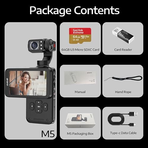 ORDRO Fotocamera Vlogging M5 5K con stabilizzatore a 3 assi a 120° Ultra Wide Angle IR Night Vision 3.5'' Rotatable IPS Screen, Small Vlog Camera with 64G Memory Card for Photography YouTube TikTok thumbnail 7