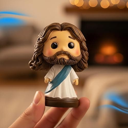 Jesus Bobblehead for Car Dashboard - 3.5" Resin Baby Blue Mini Jesus Figure/Statue - Christian Car Decor - Small Jesus Figurine for Desk, Shelf & Home thumbnail 2