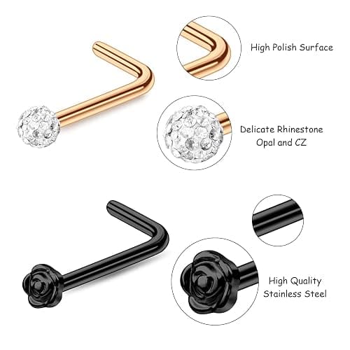 ONESING 35-70 PCS 18G 20G Nose Rings for Women & Men - Gold Hoops, L Shape, Studs & Screw - 316L Surgical Stainless Steel thumbnail 3