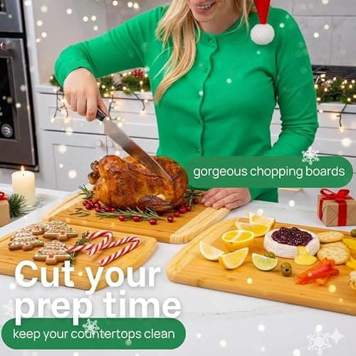 Organic Bamboo Cutting Boards for Kitchen Set of 3 with Lifetime Replacements – Premium Extra Large Wood Chopping Boards with Juice Grooves for Carving & Serving, Non-Toxic & Durable by Greener Chef thumbnail 4