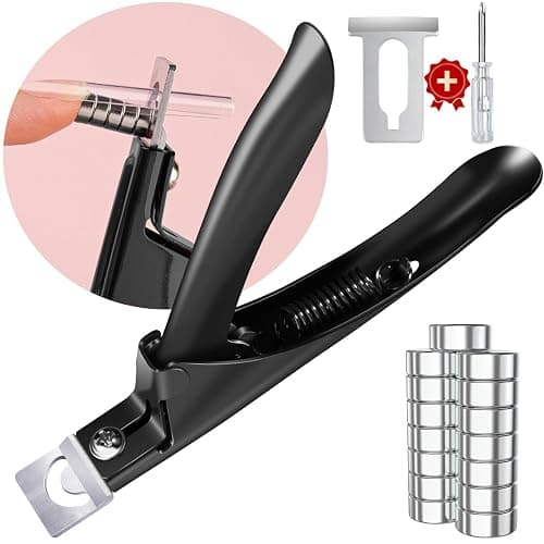 Black Premium Adjustable Nail Clippers with Magnets Sizers for Acrylic Nails, Stainless Steel Nail Cutter Trimmer for Artificial Fake False Tips Manicure Sharp Blade Clip Tool for Salon Beauty - Image 1