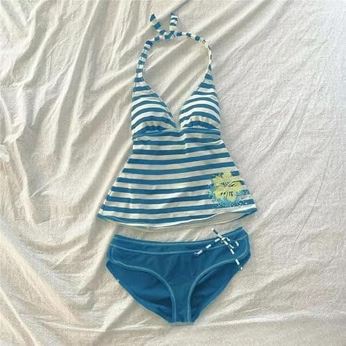 Summer 2 Piece Stripe Beach Bikini Set Y2k Sexy Floral Print Halter Neck Swimsuit Set 2000s Aesthetic Streetwear thumbnail 5