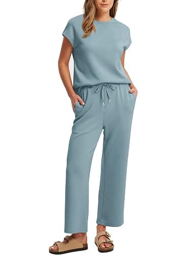Sampeel Two Piece Sets for Women Summer Vacation Outfits Cap Sleeve Tops Lounge Matching Sets Clothing Beach Fashion Clothes thumbnail 2