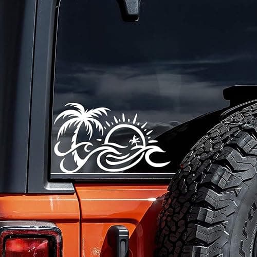 ZUKHL 2pcs 6.69"x3.94" Palm Tree and Sun Wave Vinyl Decal - Tropical Beach Design Adhesive Sticker for Car, Laptop, and Truck Decoration, Durable Car Sticker #2BZ309 thumbnail 2
