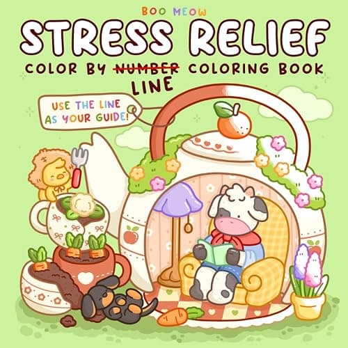Stress Relief: Color By Line, Color By Number Coloring Book for Adults and Teens Featuring Vibrant Colored Outlines - Image 1