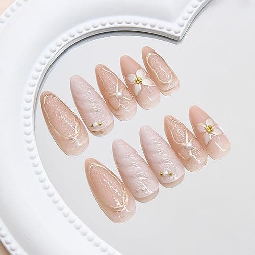 RUOKEXIN Almond Press on Nails Medium Length Fake Nails Fall False Nails with Designs Silver Glitter Full Cover Nail Press ons Sparkly Acrylic Artificial Nails for Women 24Pcs thumbnail 3