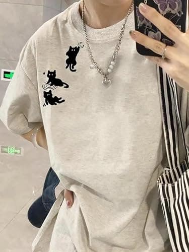 Womens Casual Y2k Tops Streetwear Oversized Tees Kawaii Cat Graphic Baggy Shirts Harajuku Cotton Tshirt Alt Clothes thumbnail 5