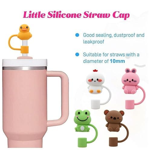 Straw Cover Cap for Stanley Cup,Silicone Straw Topper Compatible with 30&40 Oz Tumbler with Handle,10mm 0.4in Dust-Proof Reusable Straw Tips Lids (5Pcs Straw Cover Animal Shape) thumbnail 5