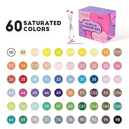 Arrtx 60 Colors Paint Markers Pens, Acrylic Paint Pens for Artists Adults Coloring Drawing Cartoon Anime Comic - Brush Tip for Rock Painting, Wood, Canvas, DIY Crafts Making Art Supplies-60B thumbnail 3