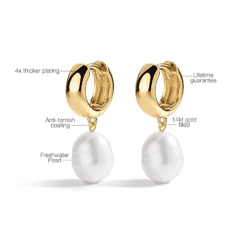 Electric Picks San Tropez Huggie Hoop Earrings - 14kt Gold Plated Pearl Earrings, Lightweight Earrings for Women, All Occasions thumbnail 3