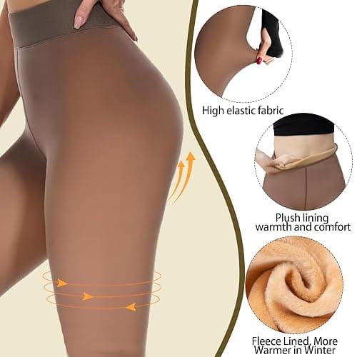 UniikStuff Fleece Lined Tights Women,Warm Pantyhose leggings Women,Fake Translucent Thermal Tights for Winter thumbnail 2