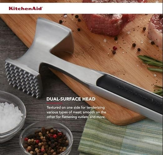 KitchenAid Gourmet Multi Sided Meat Tenderizer for Pounding Meats, Nuts, Shellfish, ect, Hang Hole for Easy Storage, Hand Wash, One Size, Black thumbnail 8