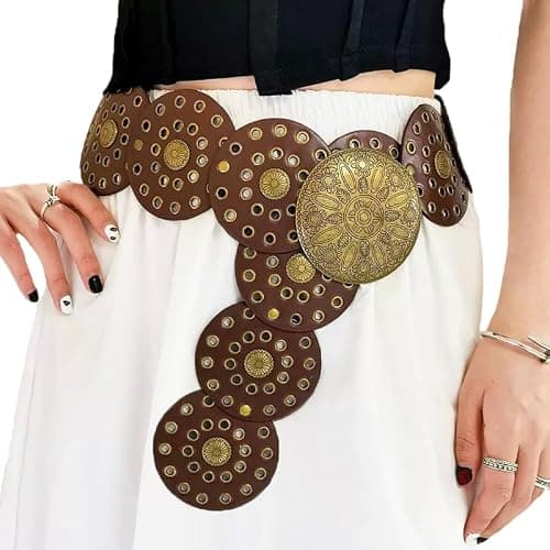 NociHah Wide Disc Western Belt for Women Boho Concho Leather Belts Vintage Cowboy Waist Belt for Dress thumbnail 8