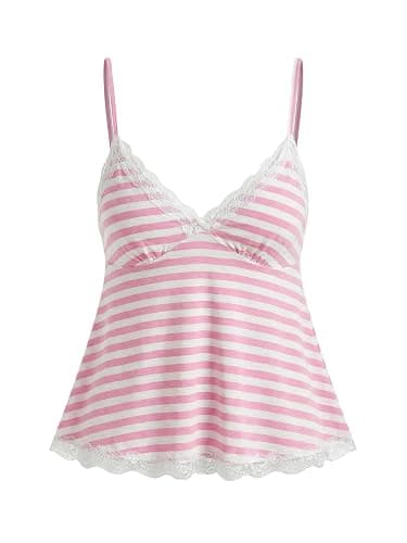SOLY HUX Womens Y2K Lace Cami Sleeveless Striped Spaghetti Strap Camisole Gothic Babydoll Tops - Image 1