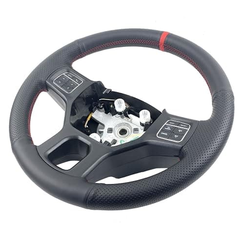 Black Side Perforated Leather Red Marker Steering Wheel Protector Cover Hand-Stitch on Wrap Fit for Dodge Ram Heavy Duty 1500/2500/3500/4500/5500 2013-2019 (Red Mark Strip) thumbnail 4