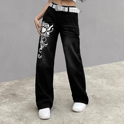 ticticlily Jeans Damen High Wasit Straight Baggy Y2K Style Vintage Weite Bein Gewaschene Denim Hosen Bootcut Gerade Lose E-Girl Casual Jeanshose Streetwear Mode Boyfriend Freizeithose thumbnail 3