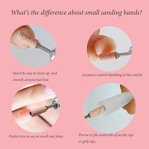 BITNBITH 100pcs Small Nail Sanding Bands, 3.1mm Mini Nail Sanding Mandrel Bits 240 Grit Extreme Fine Nail Drill Bits for Nail File Acrylic Nails Gel Manicure Pedicure Nail Prep Salon Supplies,Pink thumbnail 5