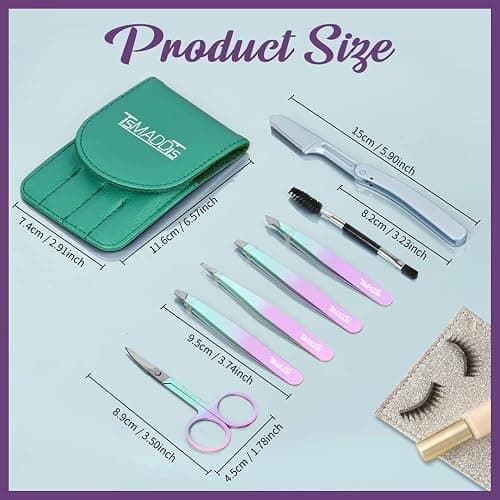 TsMADDTs 7PCS Tweezers for Women Facial Hair, Precision Tweezer Set for Eyebrows with Curved Scissor and Eyebrow Razor for Ingrown Hair thumbnail 2